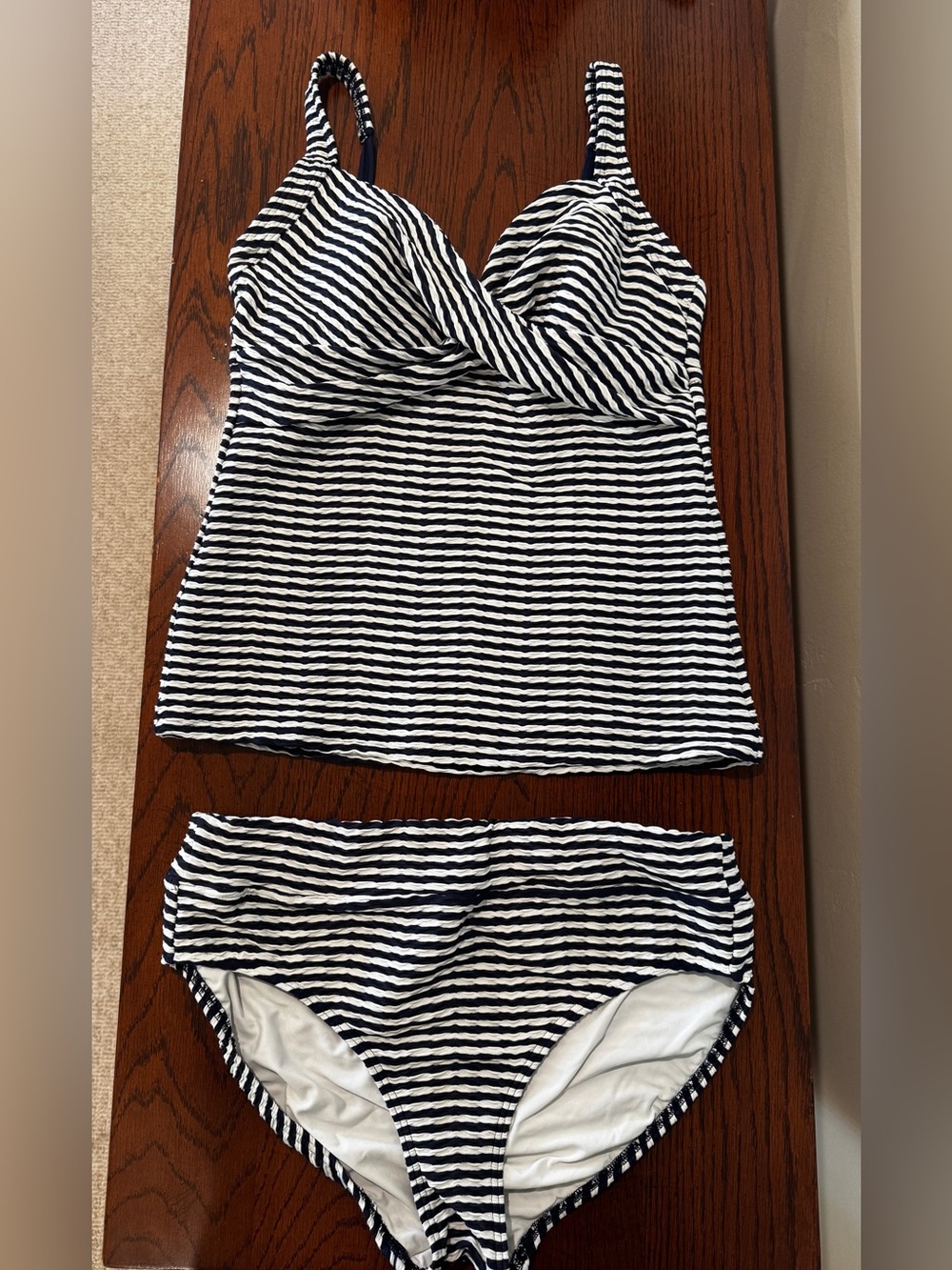 Striped Navy and White Tankini Set